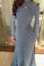 Fiona Lace Flare Sleeve Maxi Dress-Blue