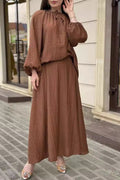 Elegant Two-Piece Crinkle Crepe Modest Set-Brown
