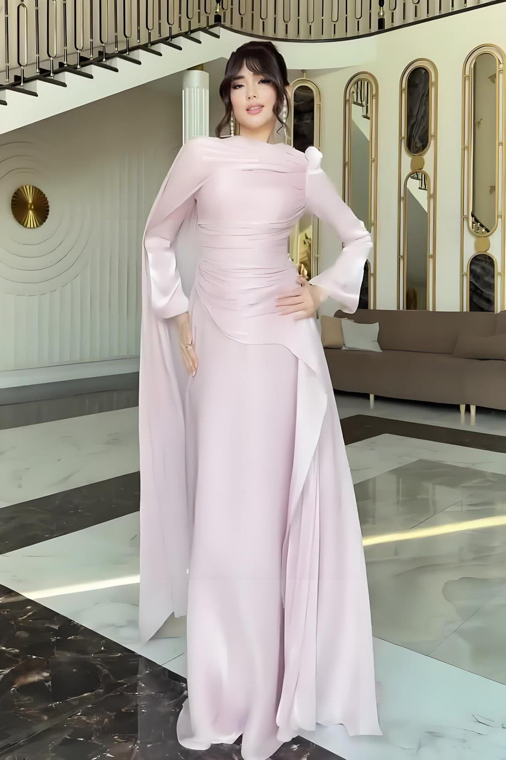 Ruched Bodice Asymmetric Drape Maxi Dress