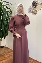 Elegant Slim-Fit Cinched Waist Maxi Abaya Dress-Purple