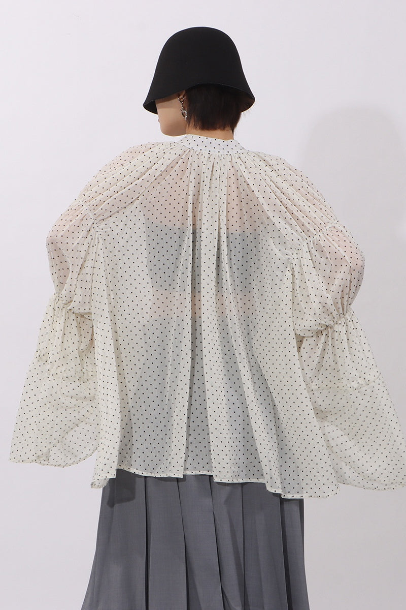 Cleo Ruffle Trim Polka Dot Chiffon Blouse