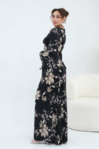 Bell Sleeve Floral Maxi Dress-Black