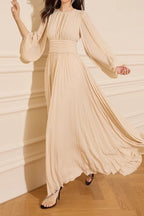 Minimalist Pleated Round-Neck Modest Maxi Dress