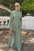 Mandarin Collar Modest Two-Piece Abaya Set-Green