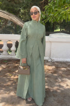 Mandarin Collar Modest Two-Piece Abaya Set-Green
