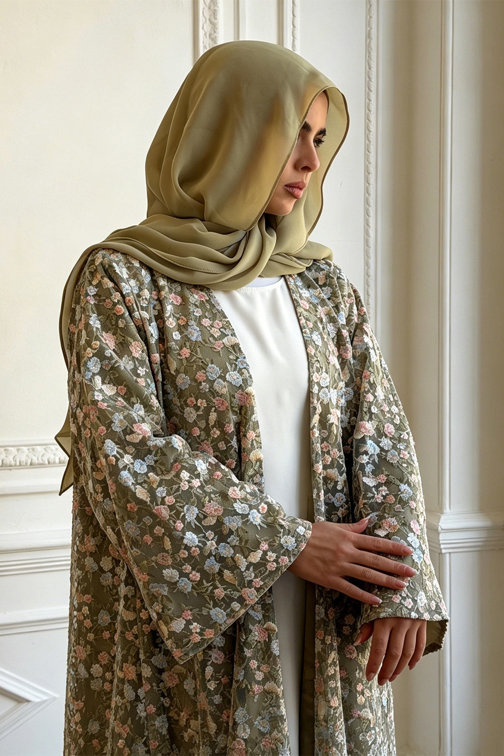 Full Floral Embroidered Double-Layer Abaya with Hijab