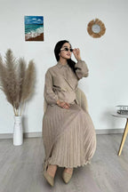 Chic Sculptural Pleats Spring Set-Brown