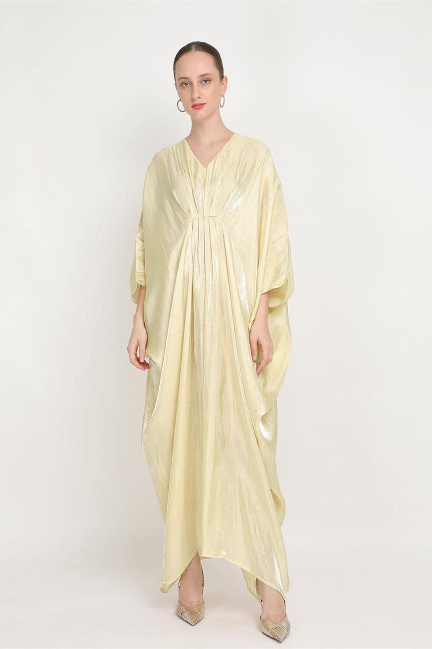 Batwing Sleeve Flowy Kaftan-Yellow