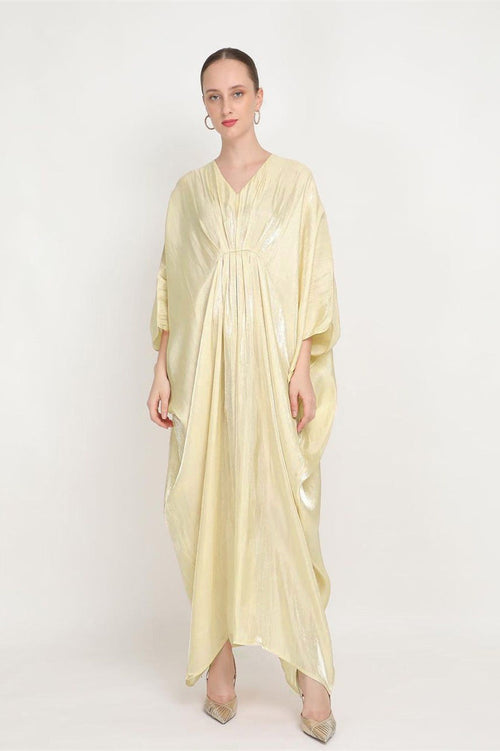 Batwing Sleeve Flowy Kaftan-Yellow