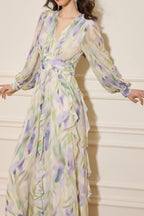 Enchanted Butterfly & Floral Cinched-Waist Full-Sweep Maxi Dress