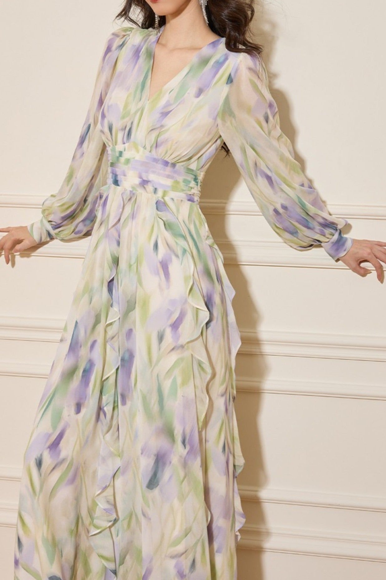Enchanted Butterfly & Floral Cinched-Waist Full-Sweep Maxi Dress