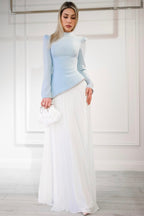 Asymmetric Crystal-Trimmed Peplum Maxi Dress