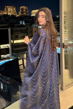 Starlit Rhinestone Embellished Evening Gown-Blue