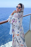 Artisanal Printed Abaya Set with Hijab-White