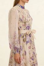 Royal Purple Floral Print Crystal-Embellished Full-Sweep Maxi Dress