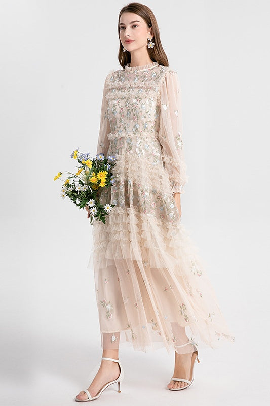 Liora Floral Tulle Ruffle Midi