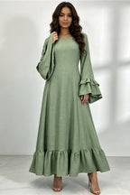 Sara Double Ruffle Cuff Tiered Maxi Dress-Green