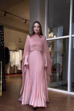 Lina Cape Overlay Pleated Maxi Dress