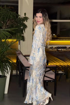 Clara Watercolor Flare Sleeve Midi Dress