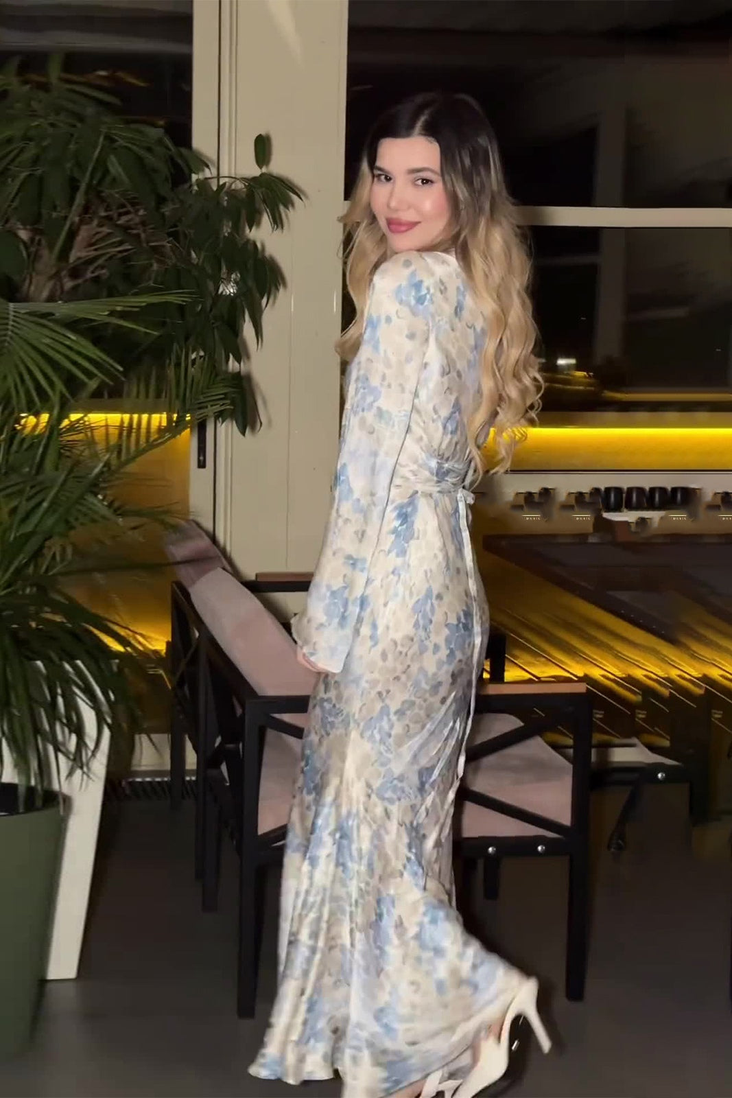 Clara Watercolor Flare Sleeve Midi Dress