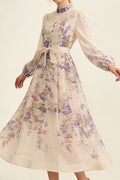 Royal Purple Floral Print Crystal-Embellished Full-Sweep Maxi Dress