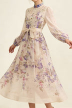 Royal Purple Floral Print Crystal-Embellished Full-Sweep Maxi Dress