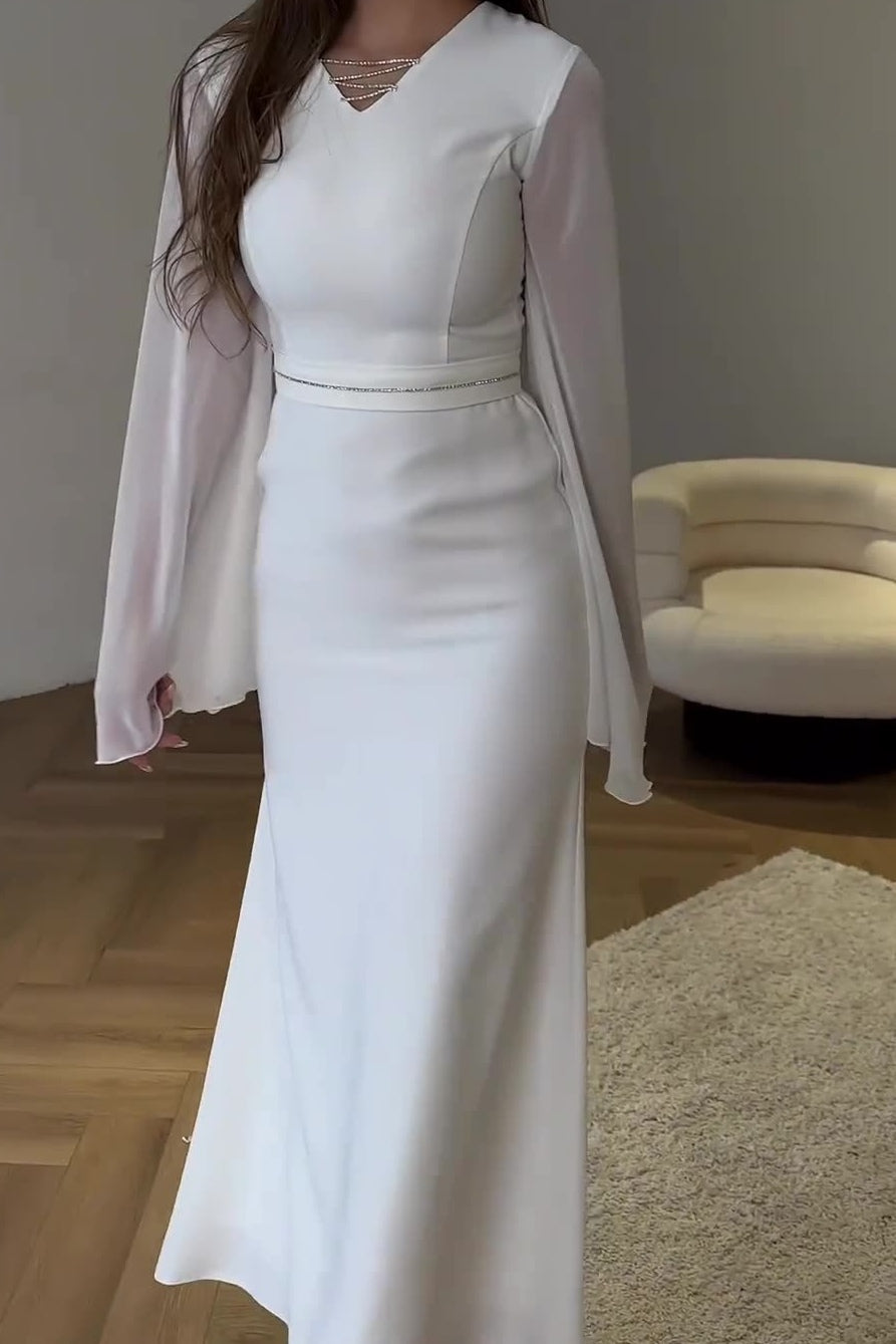 Zainab Contrast Flare Sleeve Maxi Dress-White