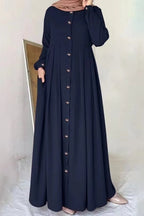 Sophisticated Pleated-Waist Shirt Dress-NavyBlue