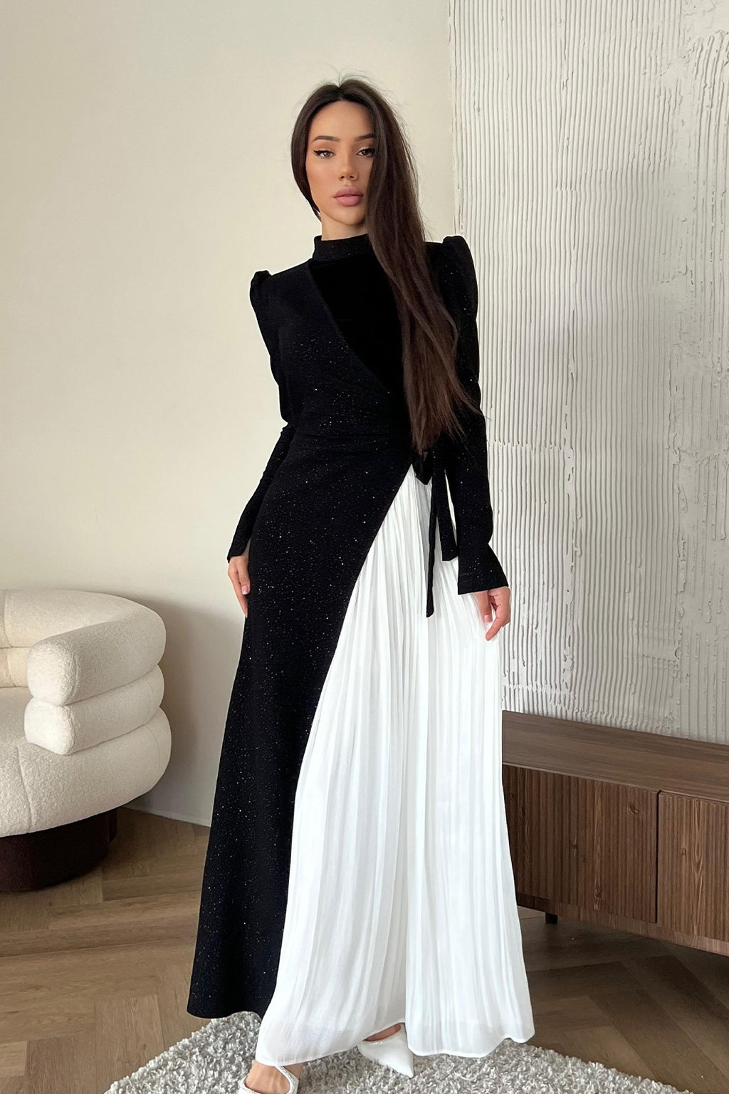 Nora Wrap Side Pleat Color Block Maxi Dress