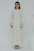 Floral Bloom Sheer Mesh Open Abaya-Green