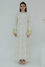 Floral Bloom Sheer Mesh Open Abaya-Green