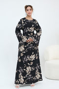 Bell Sleeve Floral Maxi Dress-Black