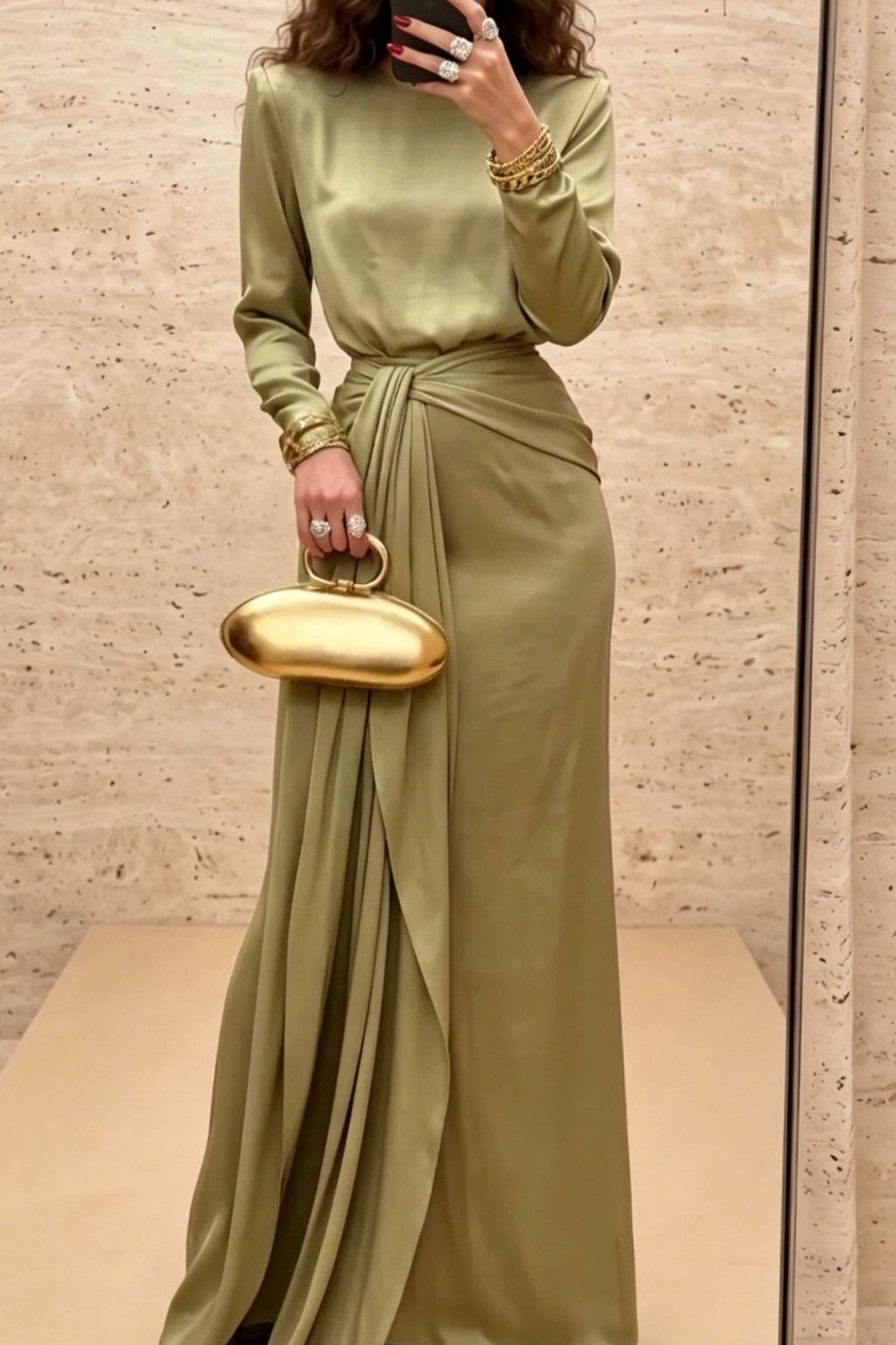 Sara Round Neck Wrap Sash Satin Maxi Dress