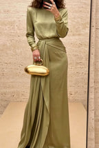 Sara Round Neck Wrap Sash Satin Maxi Dress