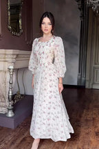 Vintage Floral Square Neck Tie-Waist Fairy Maxi Dress-Pink