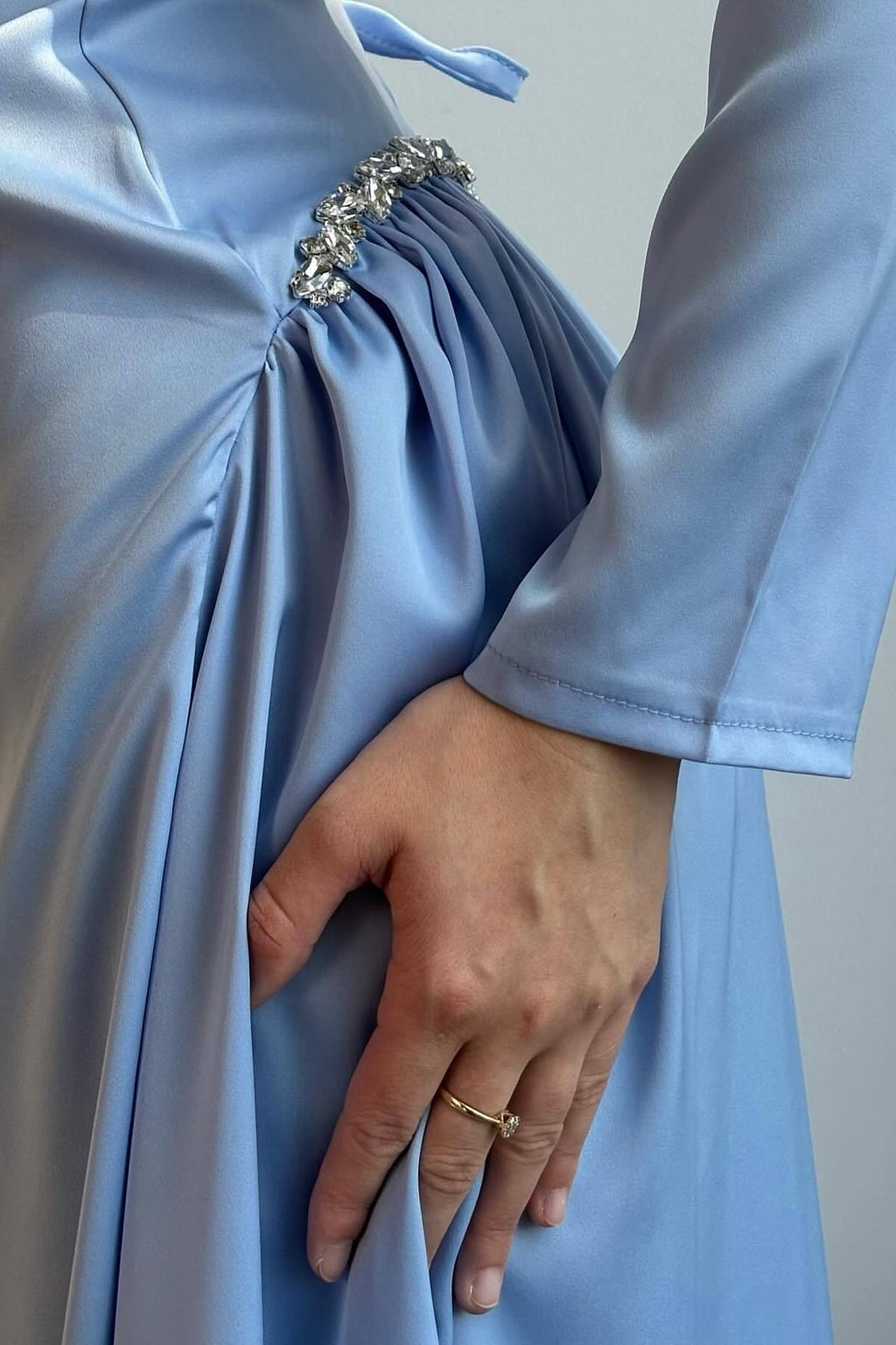 Rhinestone Embellished Slim-Fit Elegant Maxi Dress-Blue