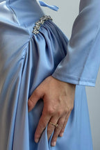 Rhinestone Embellished Slim-Fit Elegant Maxi Dress-Blue