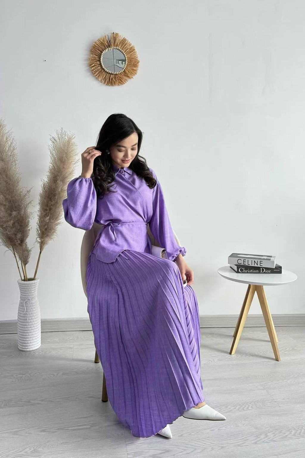 Chic Sculptural Pleats Spring Set-Purple