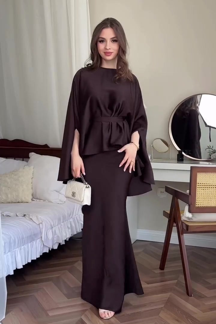 Sahar Cape Sleeve Belted Mermaid Co-ord