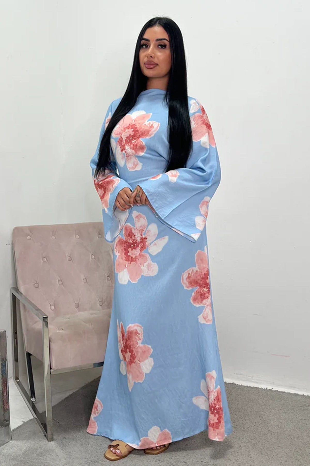 Bloom Floral Maxi Dress-Blue