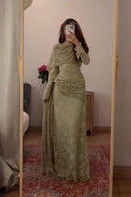 Lace Texture Ruched Asymmetric Maxi Dress