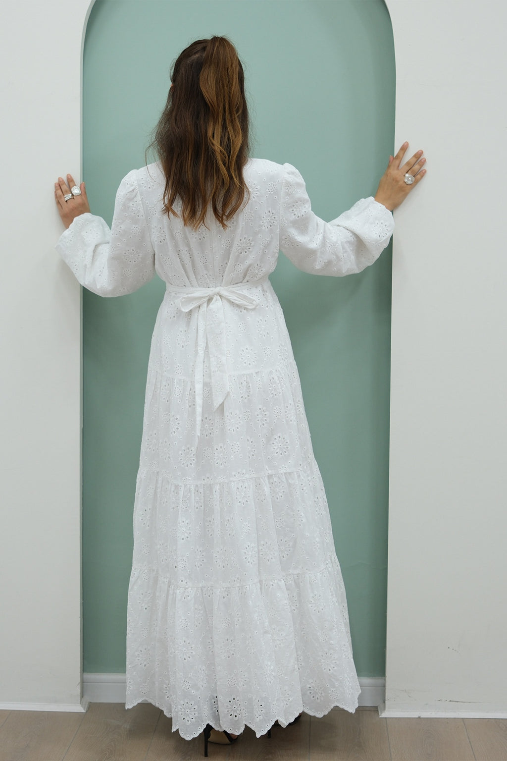 Eyelet Embroidered Tiered Maxi Dress