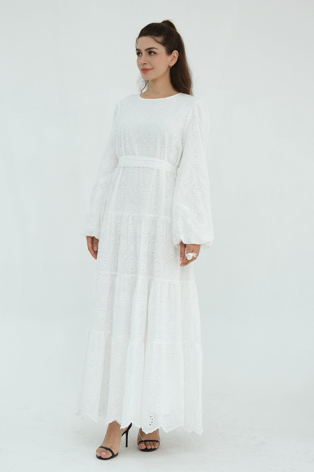 Eyelet Embroidered Tiered Maxi Dress