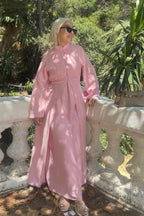 Mandarin Collar Modest Two-Piece Abaya Set-Pink