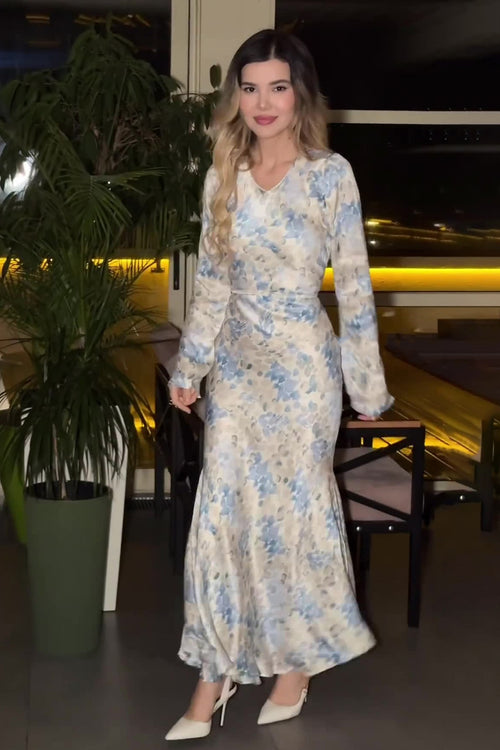 Clara Watercolor Flare Sleeve Midi Dress