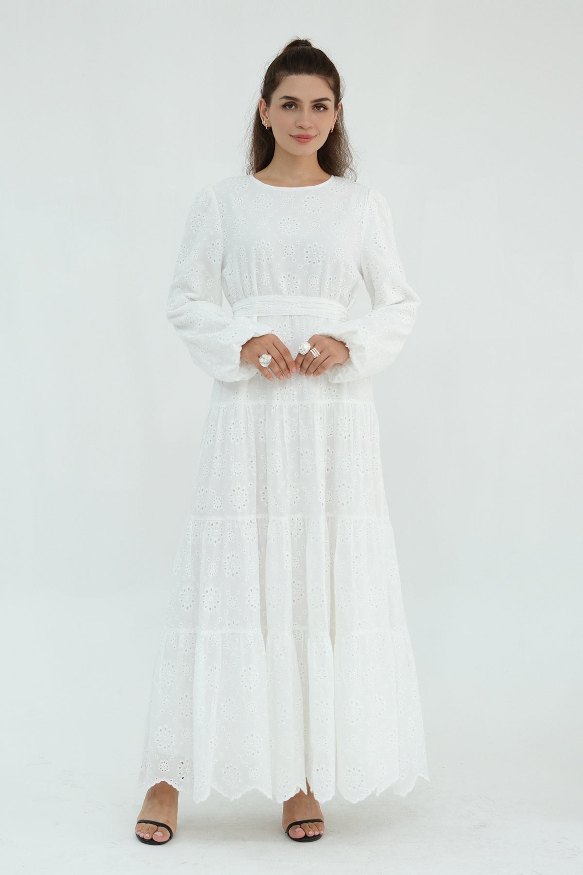 Eyelet Embroidered Tiered Maxi Dress