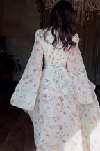 White Floral Flared Sleeve Dress