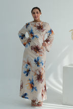 Large Floral Print Bell Sleeve Maxi Dress-White