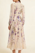 Royal Purple Floral Print Crystal-Embellished Full-Sweep Maxi Dress