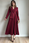 Amara Blazer Pleated Maxi Dress-Red